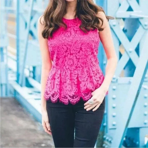 J. Crew Lace Peplum Sleeveless Top Tank Hot Pink size 00 - Picture 12 of 12